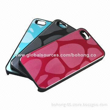 Metallic Rubberized PC Cases for iPhone 5/5S with Metal Sticking, Laser Carved Stone Pattern